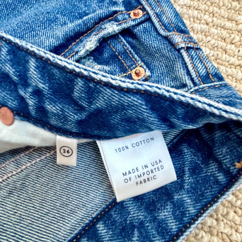 GRLFRND Eva Distressed Faded A-Frame High Waist Denim Mini Skirt REVOLVE Size 26 - Picture 14 of 16